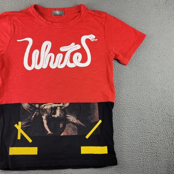 White Snake Shirt Mens Medium Red Black Colorblock Modern Streetwear Graphic Tee - Picture 5 of 9